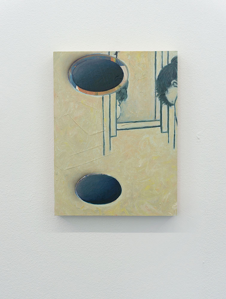 this is a painting of two holes and three mirrors